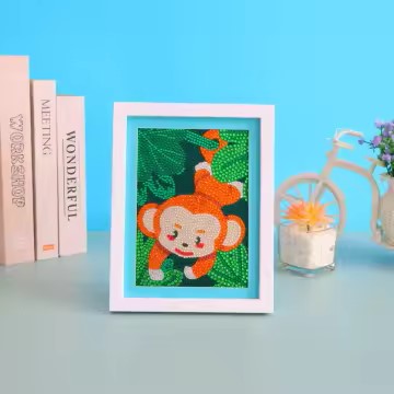 Diamond Painting Hangend aapje in de boom met Ronde steentjes 16x16cm